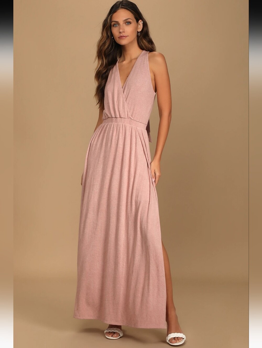 Lulu's Dusty Rose Sleeveless Wrap Maxi Dress